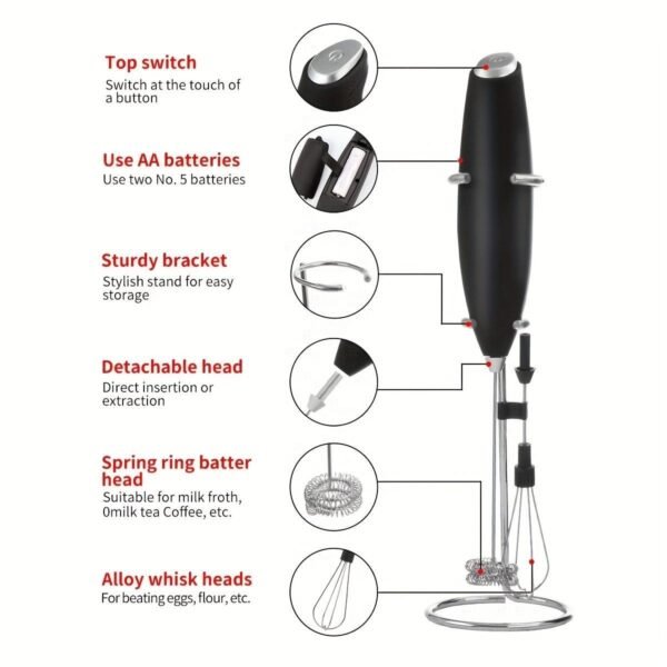H6286a4923df2444aaea61cf1c48d7802l.jpg Compact 2-in-1 Handheld Milk Frother Egg Whisk Portable Battery-Powered Mini Blender With Stainless Steel Stand for Coffee