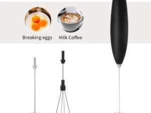 Compact 2-in-1 Handheld Milk Frother Egg Whisk Portable Battery-Powered Mini Blender With Stainless Steel Stand for Coffee