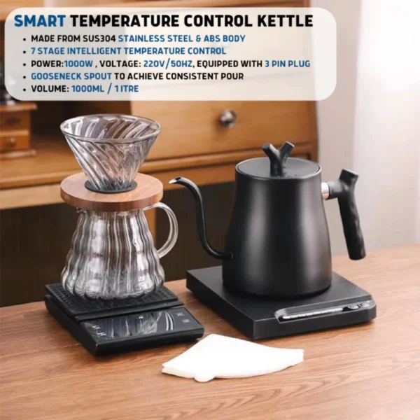 1000ML Smart Electric Gooseneck Kettle Pour Over Kettle Temperature Control